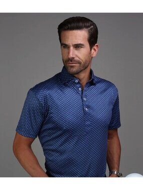 Collars & Co. Mens Navy Polo Shirt With White Large Short Sleeve Dress Collar